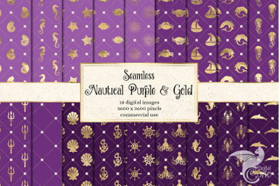 Purple and Gold Nautical Digital Paper