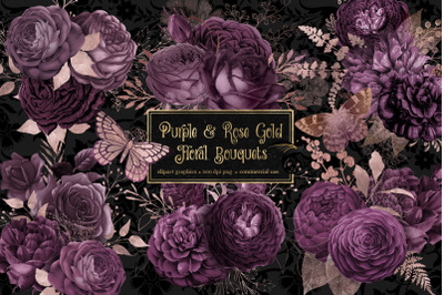 Purple and Rose Gold Floral Bouquets Clipart