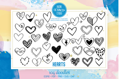 Hearts Outline | Hand Drawn Romance Bundle | Scribble Doodles