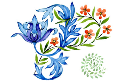 Ukrainian floral ornament, national watercolor png