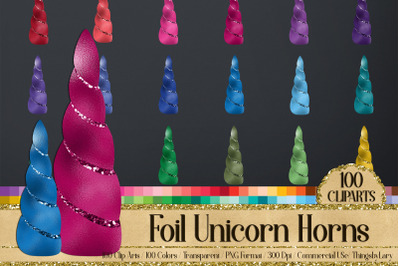 100 Foil Glitter Fantasy Magical Unicorn Horn Clip Arts PNG