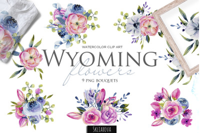 Wyoming flowers. Bouquets set.