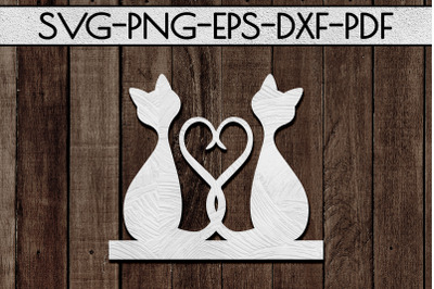 Cat In Love Papercut Template, Cat House Decor, Valentine, SVG, DXF