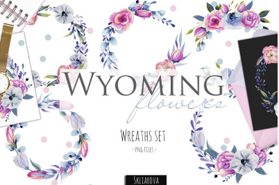 Wyoming flowers. Wreaths set.