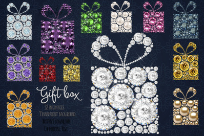 32 Diamond Pearl Rhinestone Jewelry Gift Boxs Clip Arts PNG