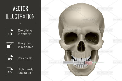 Human skull and syringe