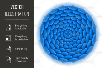 Circle with roof tile pattern in blue.