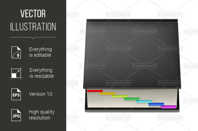 Black notebook.