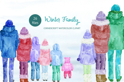 Watercolor winter family for instant downloadWatercolor winter family