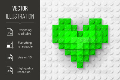 Green heart made of construction kit