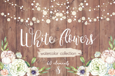 Watercolor set WHITE FLOWERS