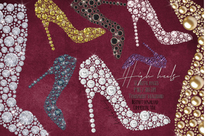 32 Diamond Pearl Rhinestone High Heels Digital Clip Arts PNG