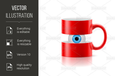 Red mug of two parts with an eye inside