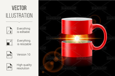 Red mug of two parts with sunshine inside