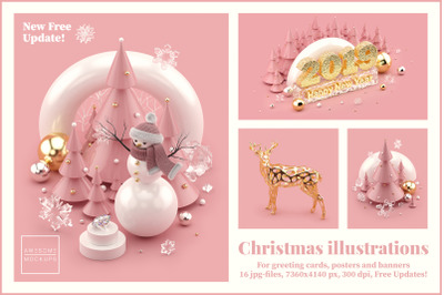 Rose Gold Christmas 3D illustrations