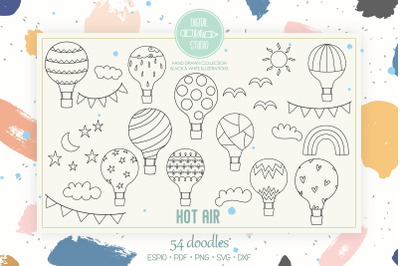 Hot Air Balloons | Hand Drawn Sun, Moon, Cloud, Star, Rainbow, Banners