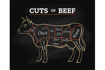 Cow butcher cut beef chalkboard scheme