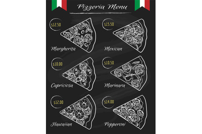 Pizza slices chalk board menu