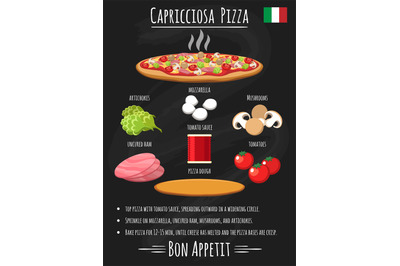 Capriciosa pizza vintage poster on chalkboard