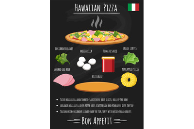 Hawaiian pizza recipe on chalkboard