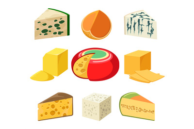 Cheese types and slices