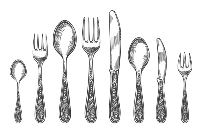 Sketch spoon, fork and knife