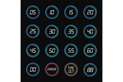 Digital countdown timer clock design icons