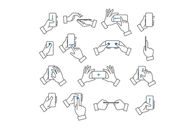 Phone in hand with gestures icons