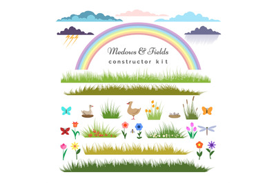 Fields constructor kit for cartoon landscape