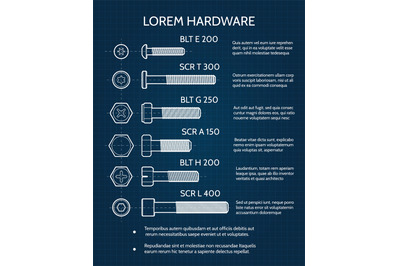 Screw and screw heads technical blueprint