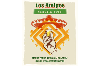 Vintage tequila poster with sombrero hat