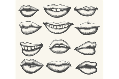 Retro smiling and kissing mouth set