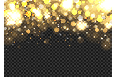 Golden bokeh lights on transparent background