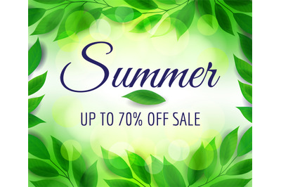 Sale poster background with green leaves