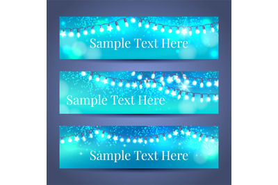 Glowing light garlands banners set