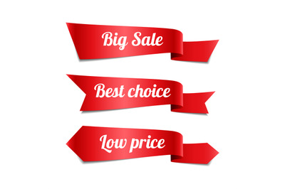 Sale red ribbon banners with text