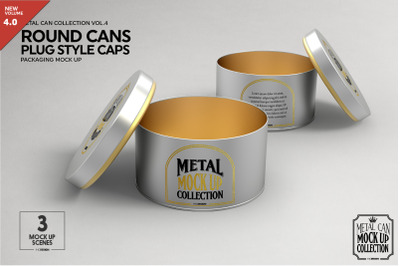 Round Cans with Plug Style Metal Cap Packaging Mockup