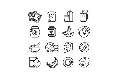 Breakfast hot meal line vector icons