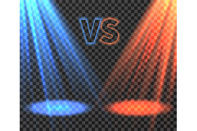 Versus battle futuristic screen with blue and red glow rays vector ill