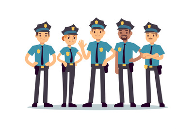 Group of police officers. Woman and man cops vector characters