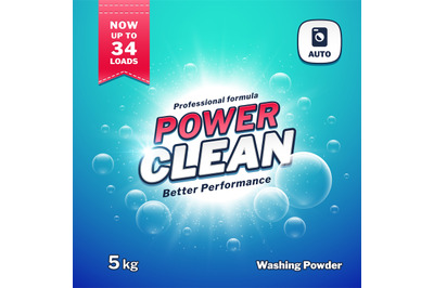 Washing powder. Detergent packaging vector design template