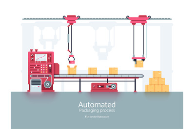 Industrial packaging machine with conveyor production line vector illu