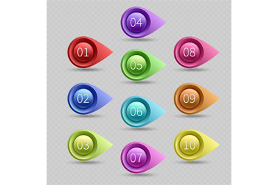 Ten color bullet points with numbers vector collection