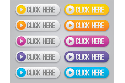 Click here vector buttons collection. Internet clicking button icons