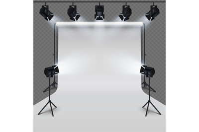 Lighting equipment and professional photography studio white blank iso