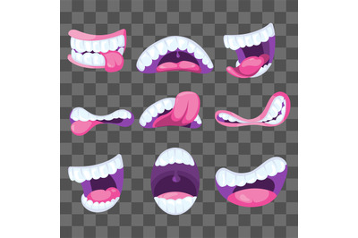 Funny vector comic mouths expressing different emotions isolated on tr