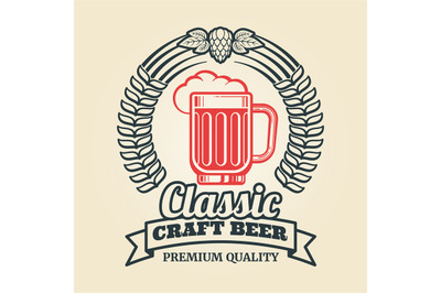 Vintage beer label with glass hop wreath