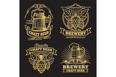 Vintage craft classic beer labels on black background