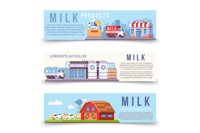 Milk production horizontal banners template