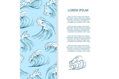 Hand drawn sea storm waves banner design